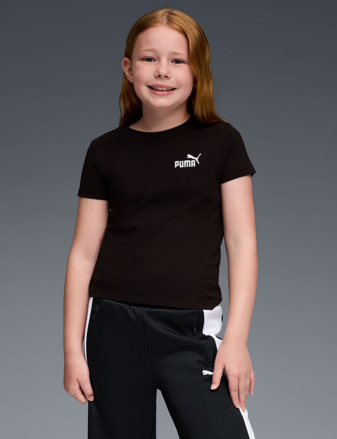 PUMA Girls’ 4-6X Foundations Cotton/Spandex Stretch Jersey Baby T-shirt