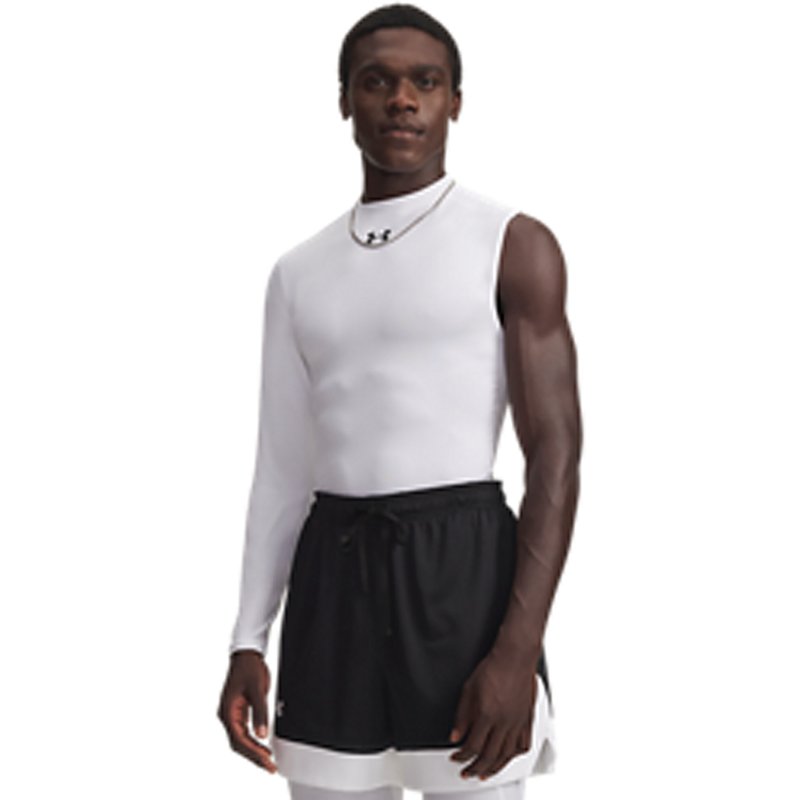 Under Armour Men's HeatGear Asymmetrical Left-Sleeve Tank Top, Medium, White/Black