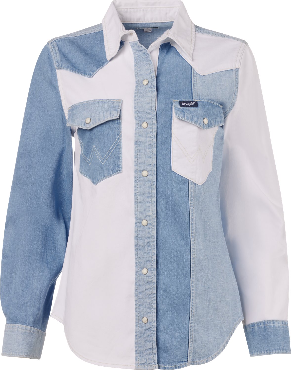 Wrangler Women's Boyfriend Snap Denim Colorblock Long Sleeve Button-Up Shirt