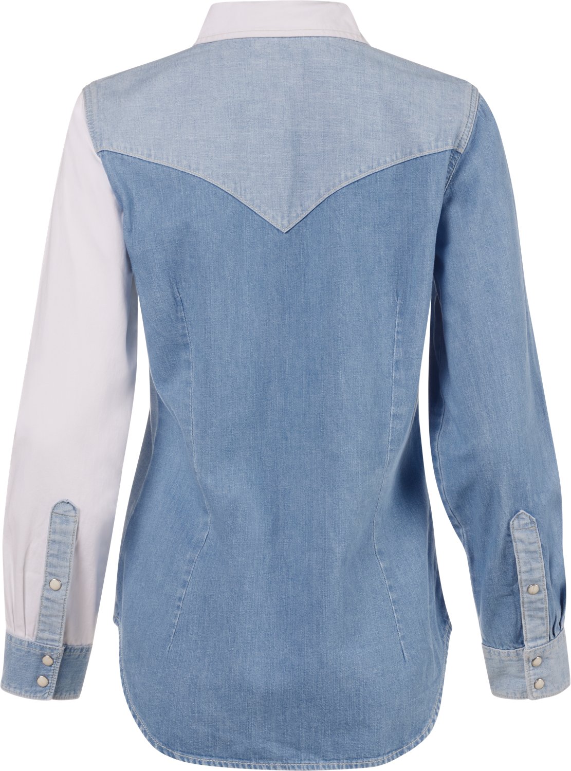 Wrangler Women's Boyfriend Snap Denim Colorblock Long Sleeve Button-Up Shirt - view number 2