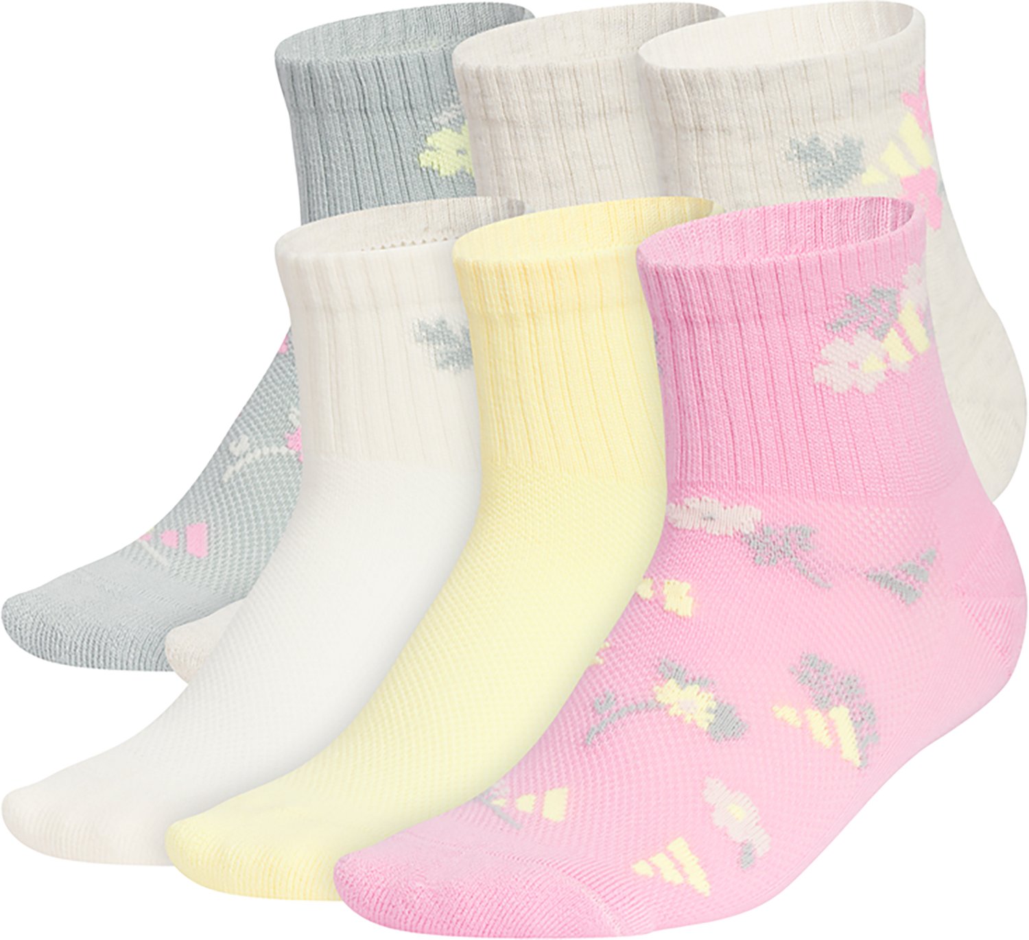adidas Girls' Cushioned Graphic Quarter Socks 6-Pack