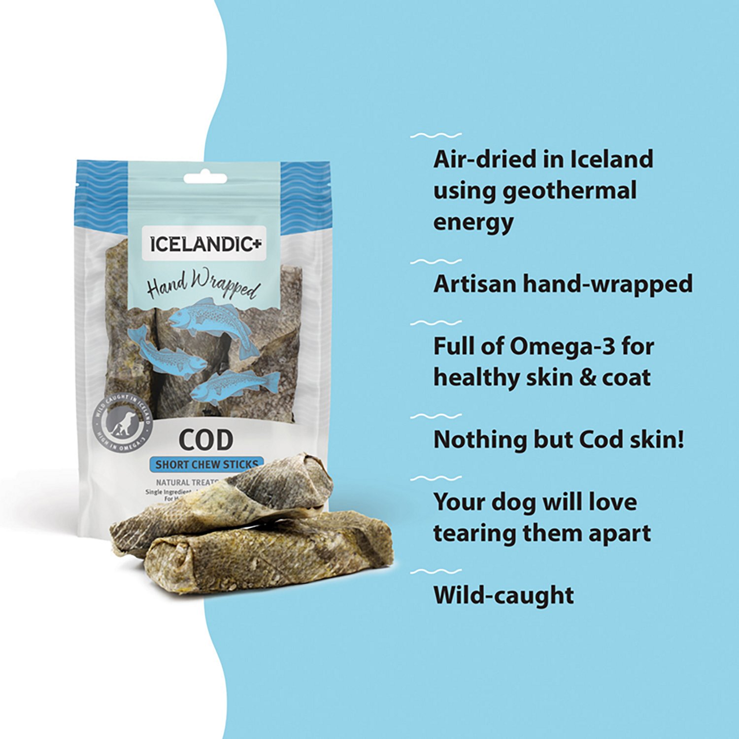 Icelandic+ 5 in Hand Wrapped Cod Skin Chew Stick 3-Pack