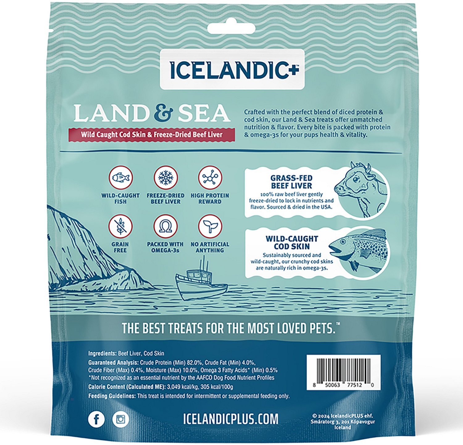 Icelandic+ 6.75 oz Land & Sea Wild Caught Cod Skin & Freeze-Dried Chicken Breast Dog Treats - view number 2