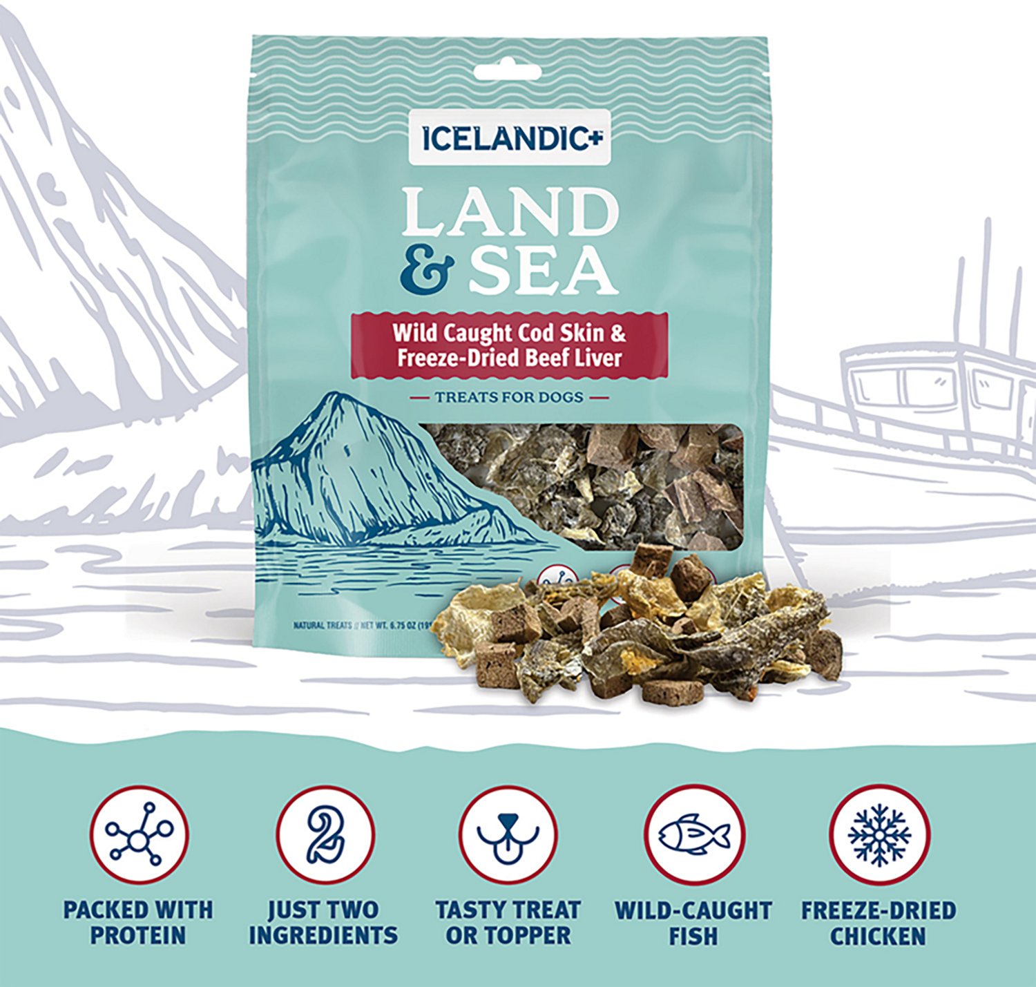 Icelandic+ 6.75 oz Land & Sea Wild Caught Cod Skin & Freeze-Dried Chicken Breast Dog Treats - view number 4