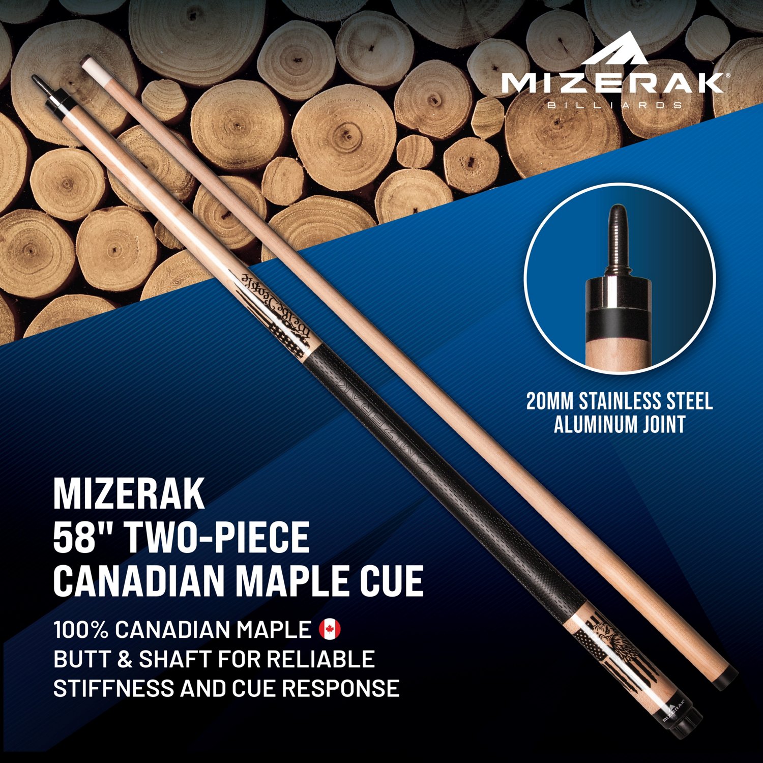Mizerak 58" Two-Piece Canadian Maple Cue - view number 2