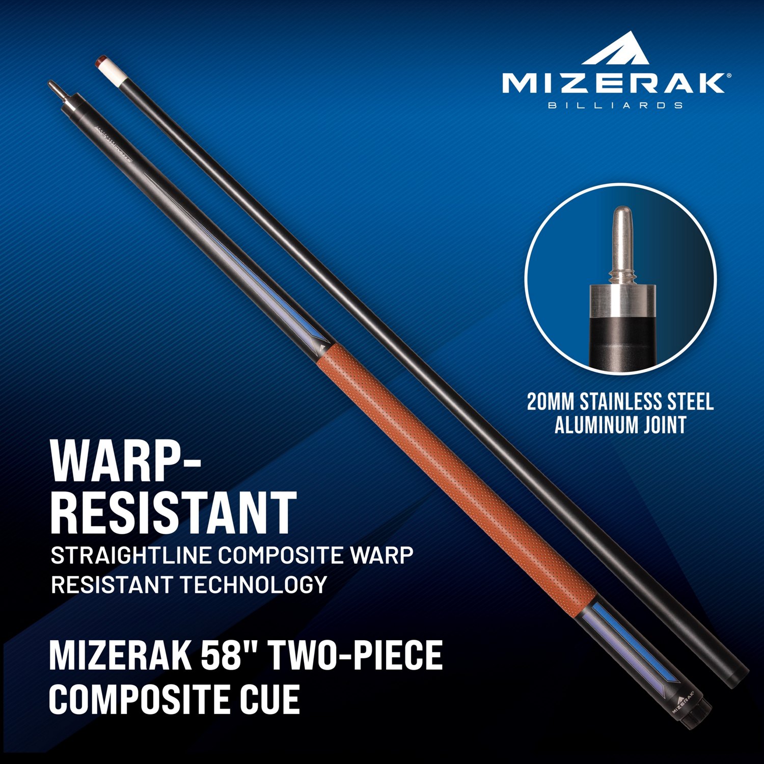 Mizerak 58" Two-Piece Composite Cue With Leather Wrap - view number 2