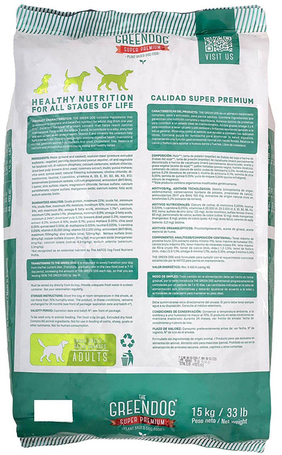The Green Dog Super Premium Adult Regular Bite 33 lb Dog Food Bag - view number 3