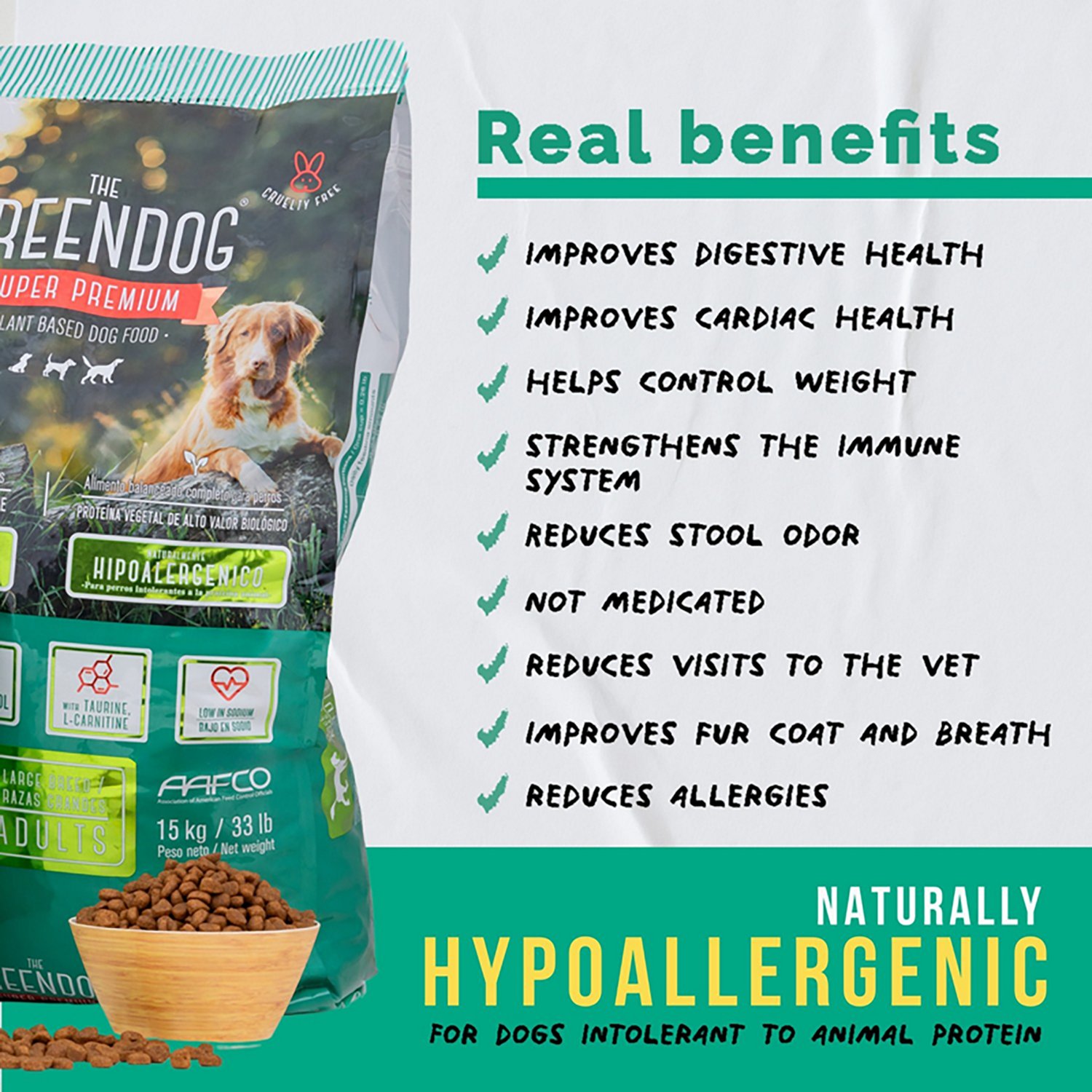 The Green Dog Super Premium Adult Regular Bite 33 lb Dog Food Bag - view number 7