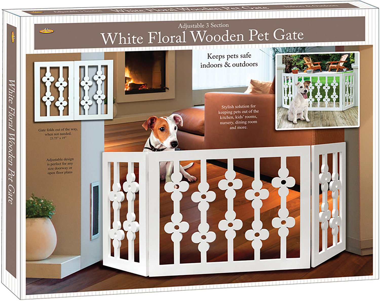 Etna Wooden White Floral Pet Gate