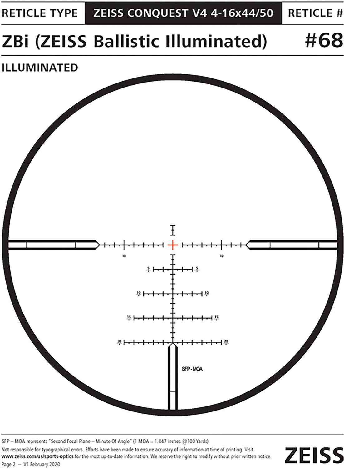 Zeiss Conquest V4 ZBi Illuminated Reticle Ext. Elevation Turret 4-16 x 44 Riflescope - view number 4