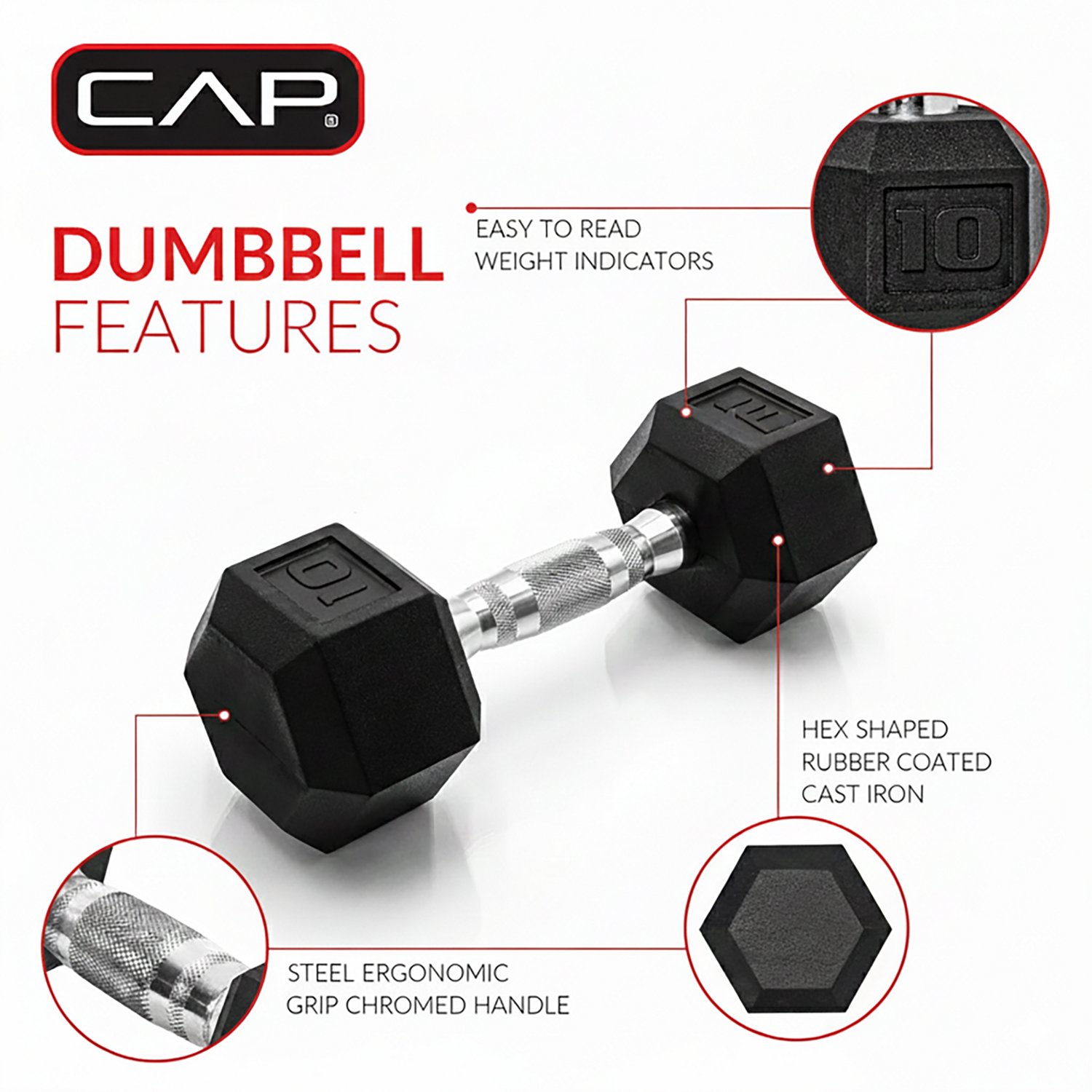 CAP Barbell 10 lb. Coated Hex Dumbbell - Single - view number 4