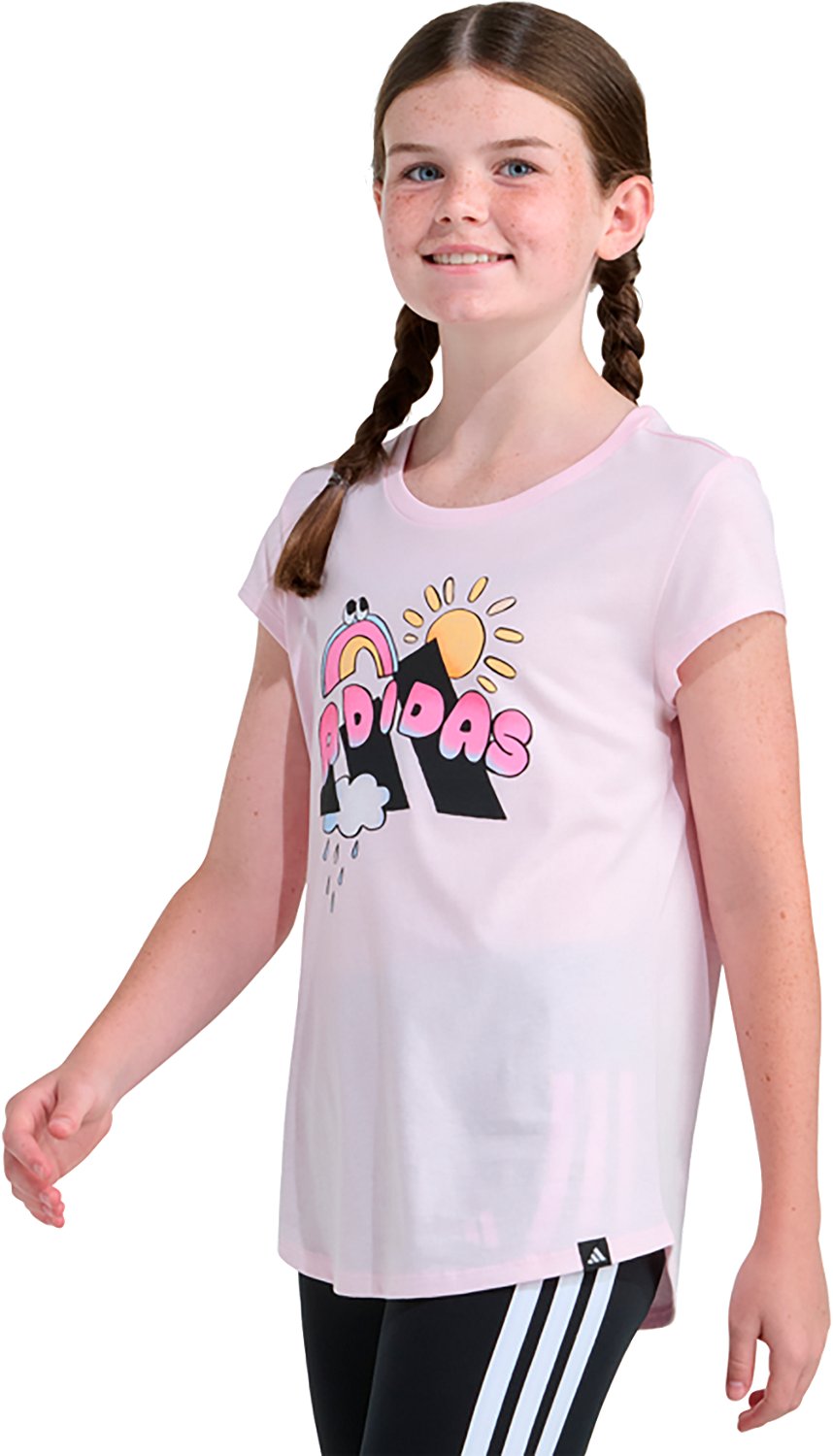 adidas Girls' Cap Sleeve 3-Bar Doodle T-shirt - view number 3