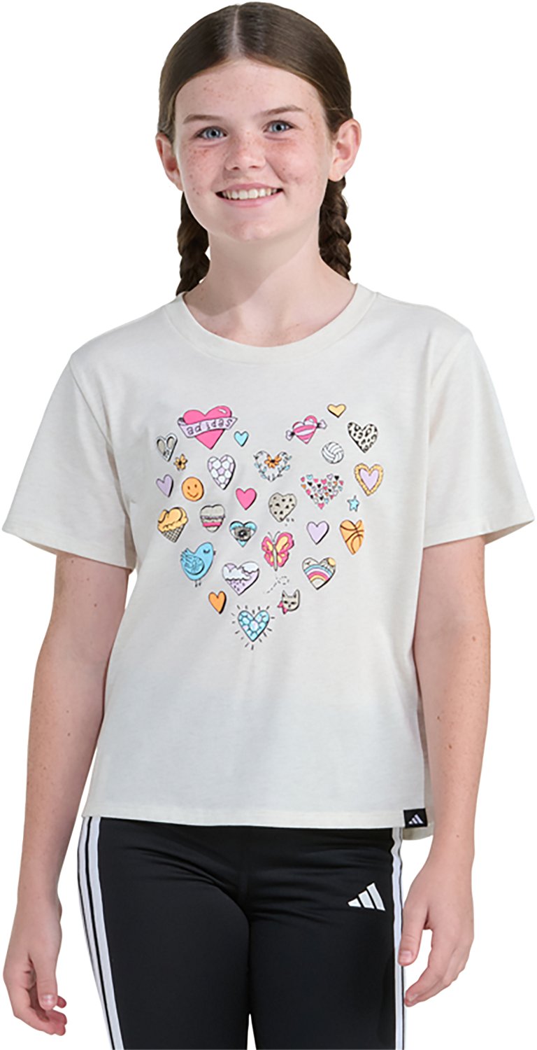 adidas Girls' Heart of Hearts Graphic Heather T-shirt
