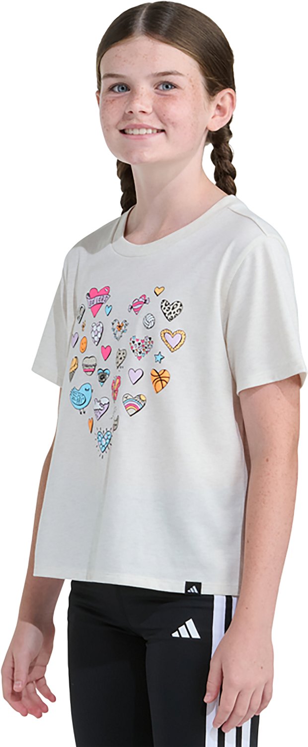 adidas Girls' Heart of Hearts Graphic Heather T-shirt - view number 3