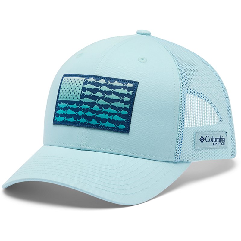 Columbia Men's PFG Mesh Snap Back Fish Flag Ball Cap, in Marine Light/Fish Flag | by West Marine