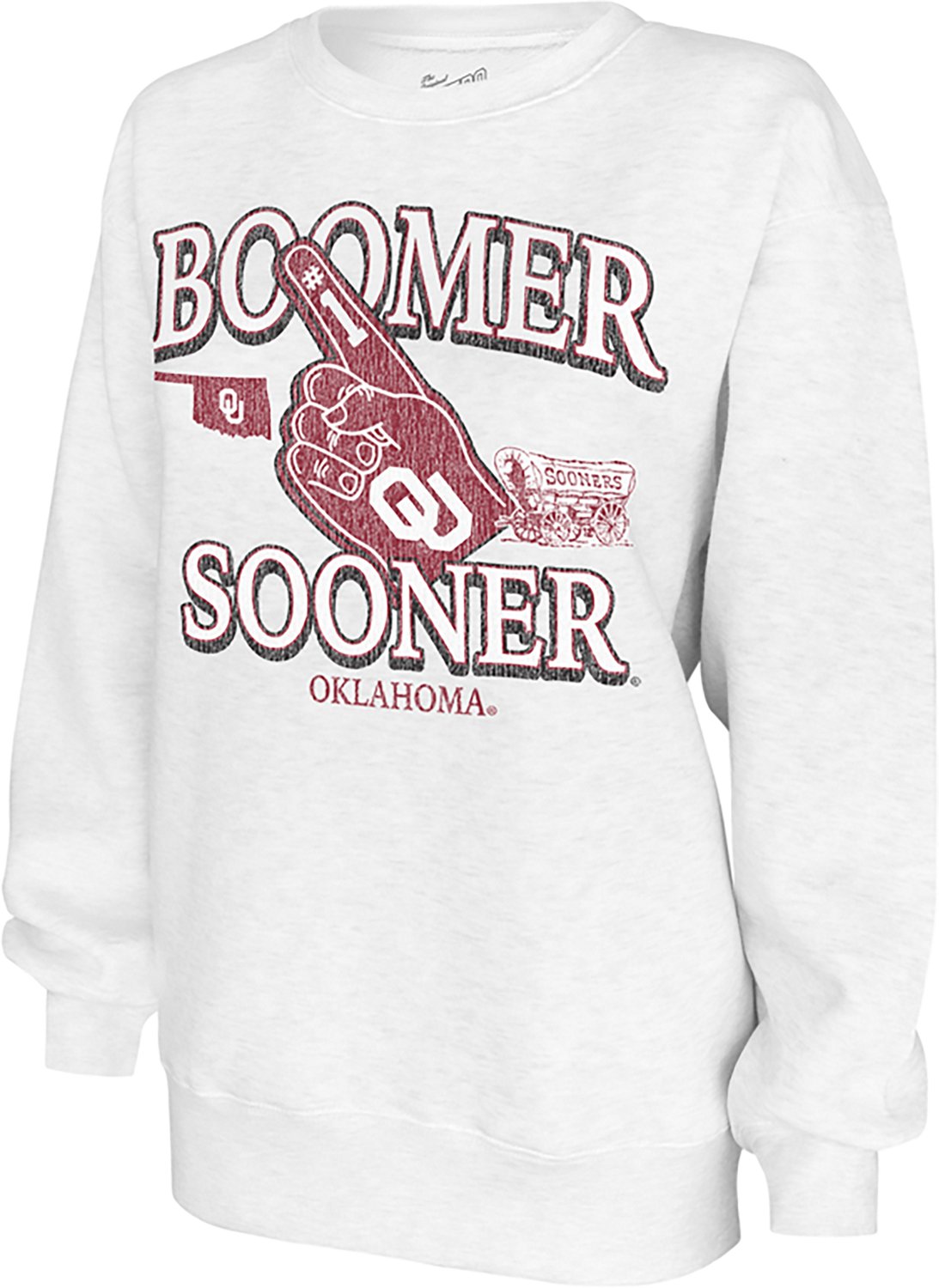WILDCAT RETRO Women's Oklahoma Sooners Boomer Finger Long Sleeve Crew Sweater