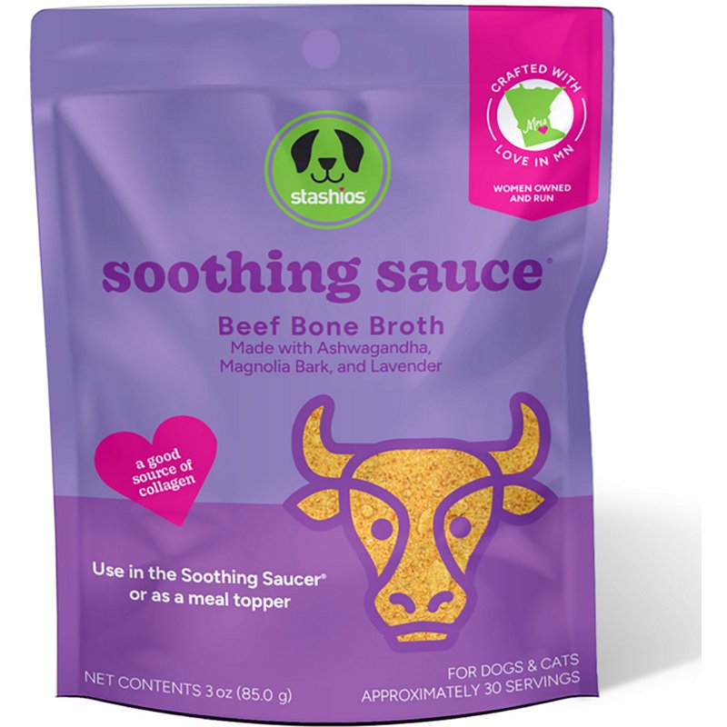 Stashios Soothing Sauce Treat Mix for Dogs & Cats, Beef Bone Broth 3 oz Flavor