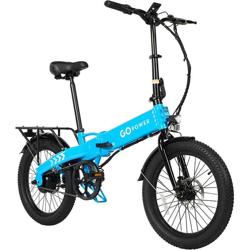 GoPowerBike GoVolt Folding Electric Bike for Adults | 20" Tires | 500W Motor | 45+ Mile Range | 20mph Top Speed | Class 1 & 2 eBike | Black - Blue