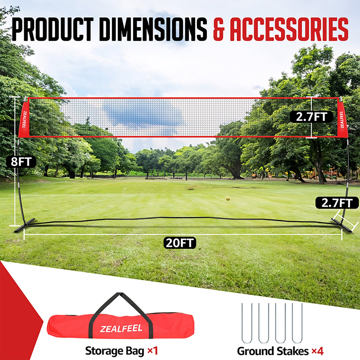 Zealfeel Adjustable Portable 20 ft Volleyball Training Net - view number 5