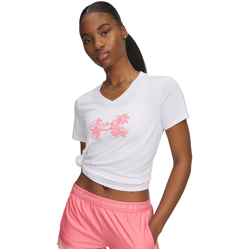 Under Armour Women's V-Neck Short-Sleeve Top - White/Bittersweet Pink
