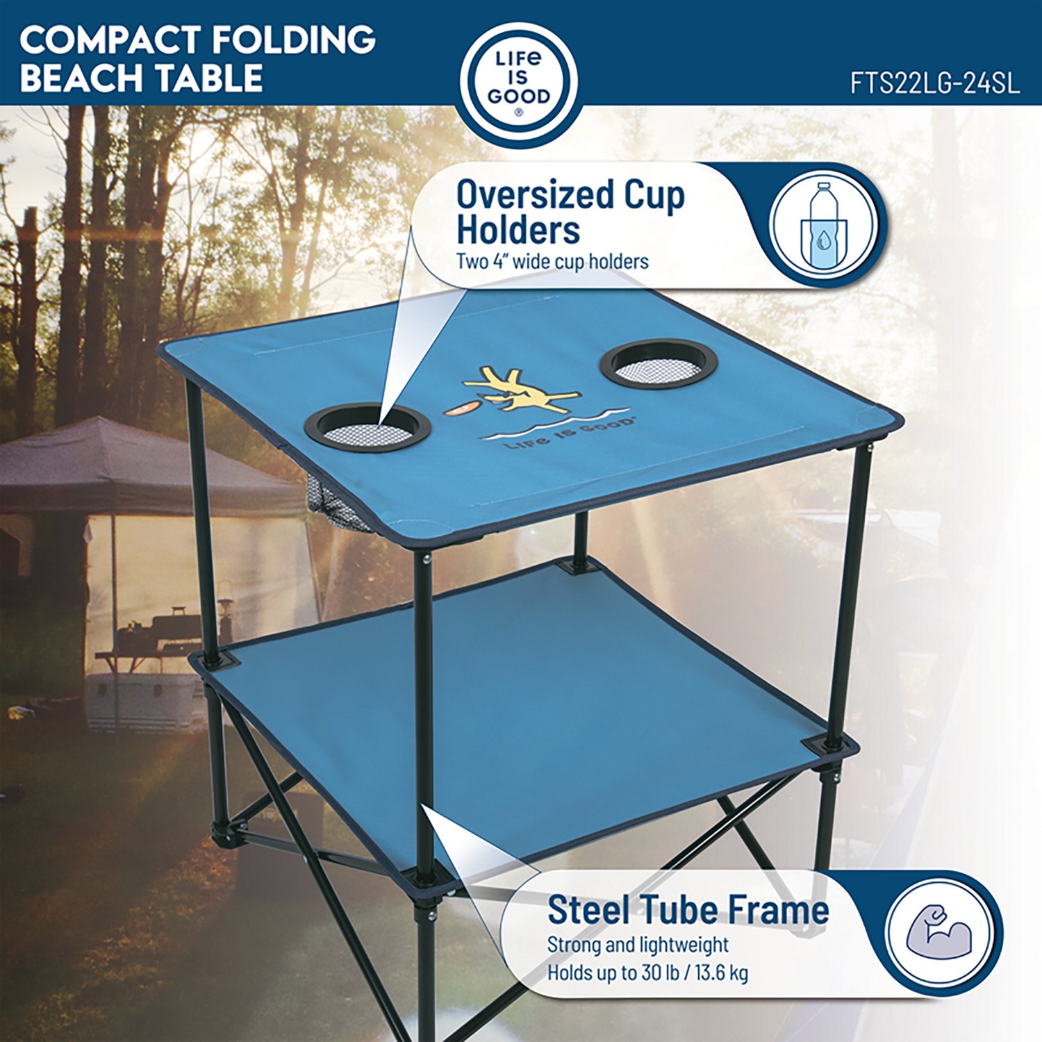 Life is Good Square Compact Folding Beach Table