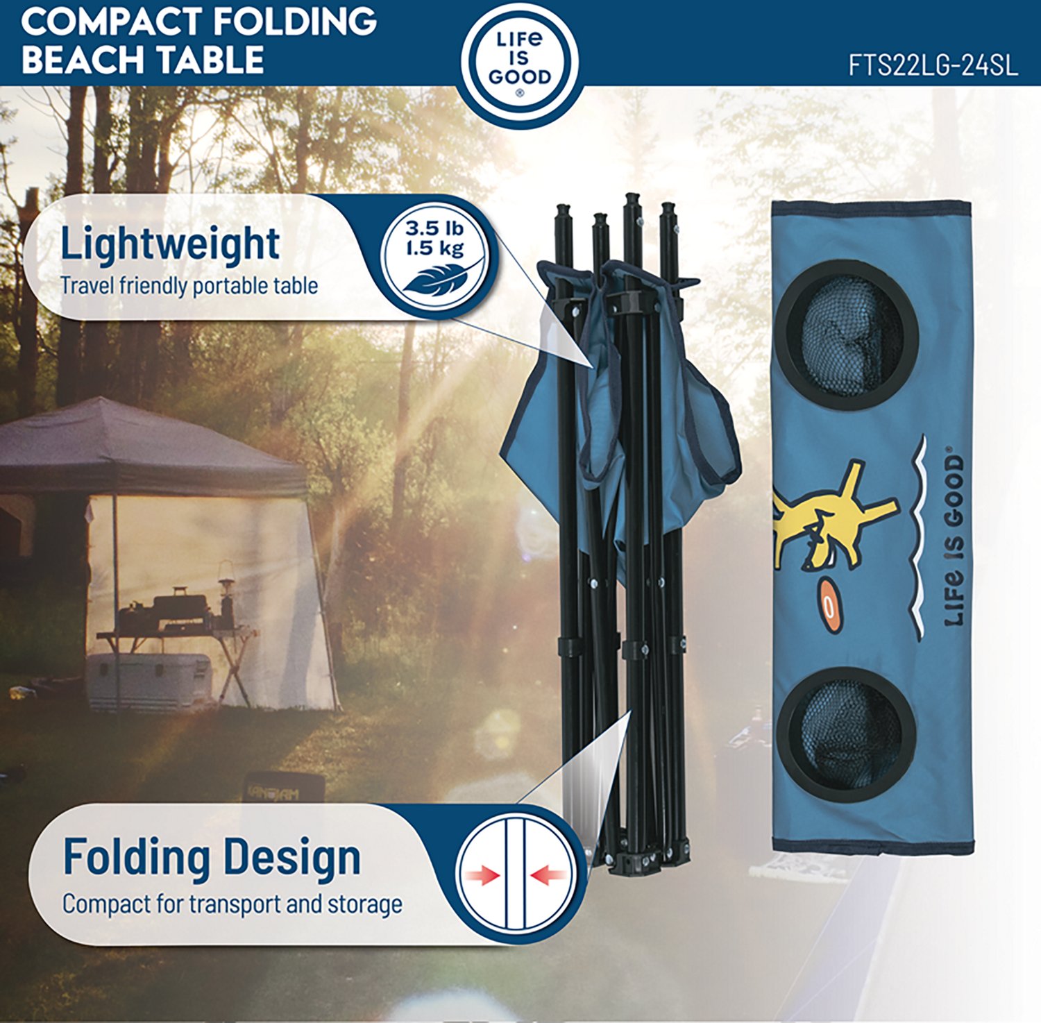 Life is Good Square Compact Folding Beach Table
