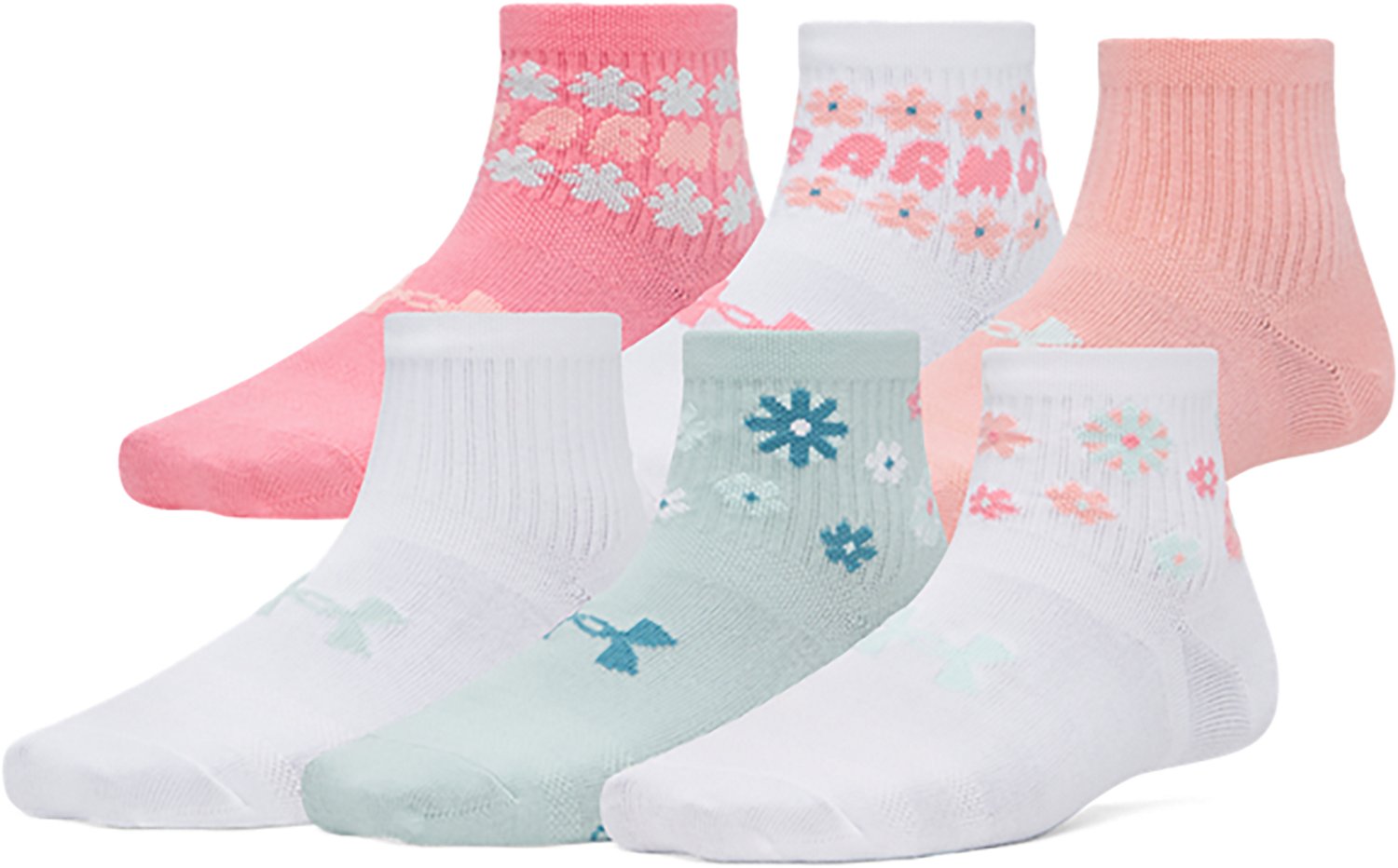 Under Armour Kids' Essential Floral Quarter Socks 6-Pack