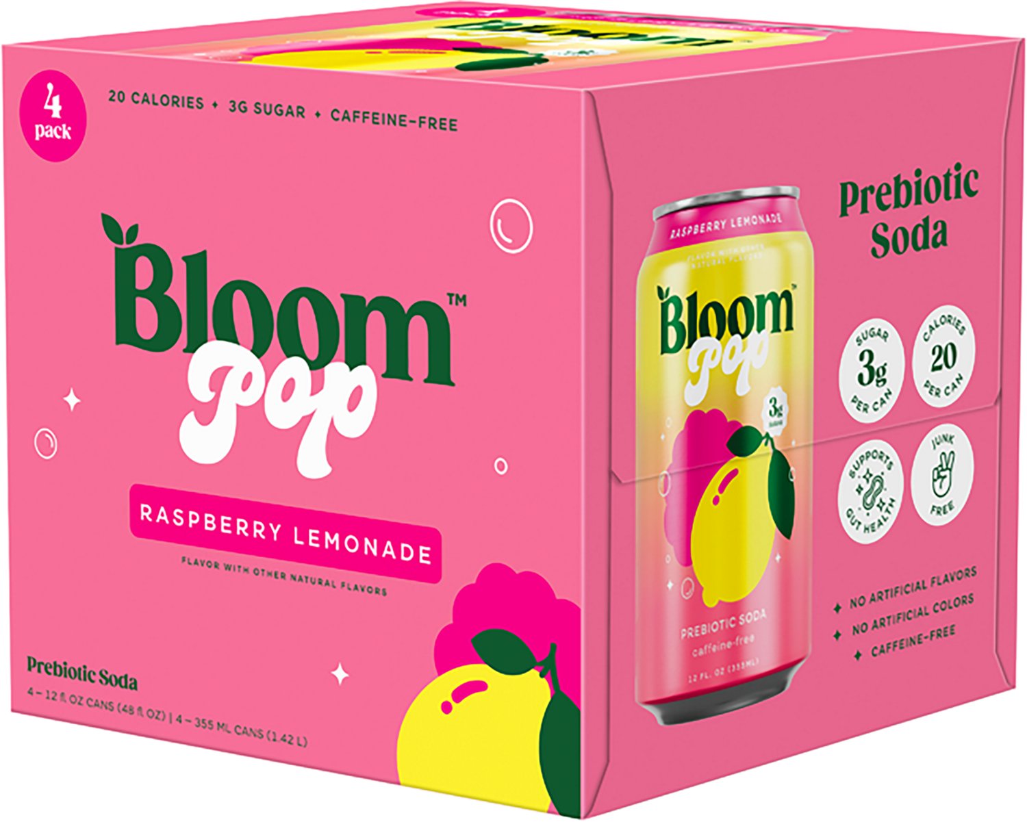 Bloom Nutrition Pop Raspberry Lemonade Prebiotic Soda 4-Pack - view number 2