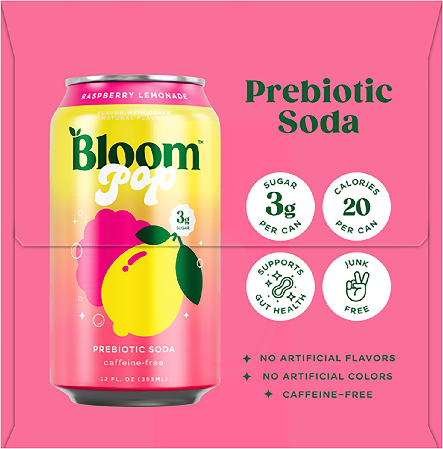 Bloom Nutrition Pop Raspberry Lemonade Prebiotic Soda 4-Pack - view number 3