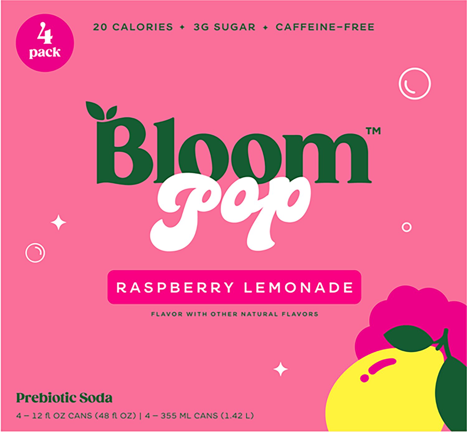 Bloom Nutrition Pop Raspberry Lemonade Prebiotic Soda 4-Pack - view number 5