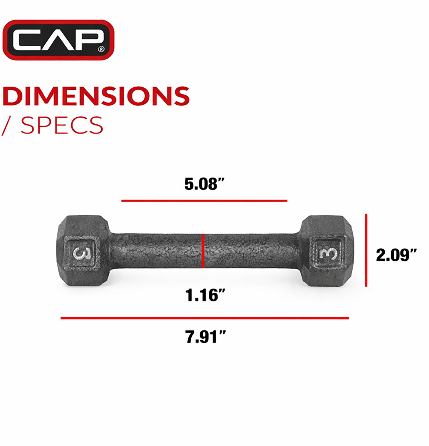 CAP Barbell 3 Lb. Solid Hex Dumbbell - Single - view number 3
