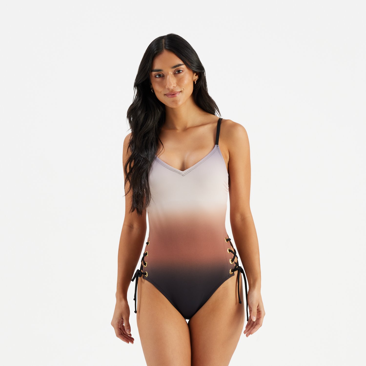 Freely Women's Horizon Ombre Side Grommet Lace Up 1-Piece Swimsuit