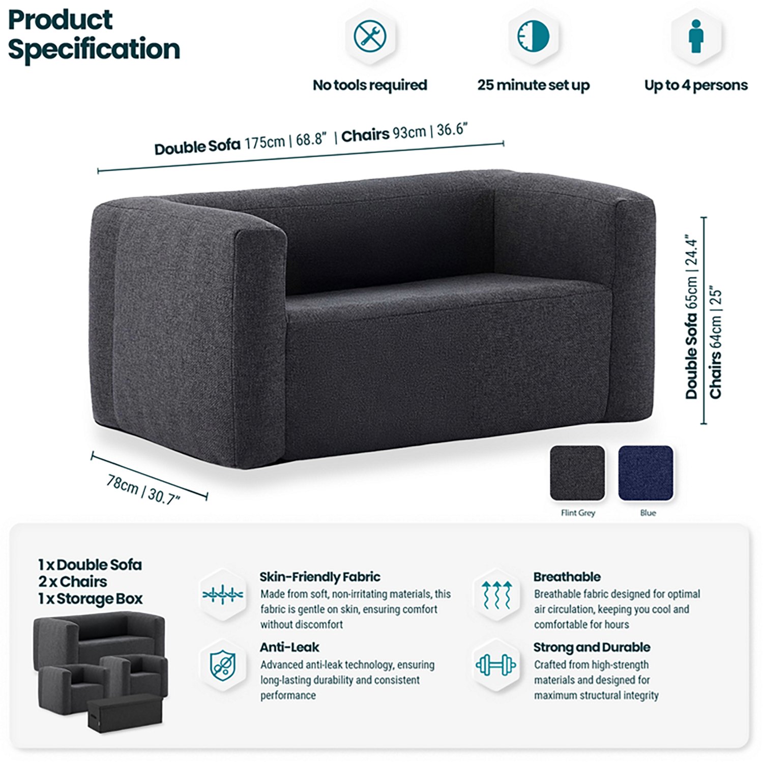 Wave Inflatable Chairs and Double Sofa Set 4-piece - view number 2