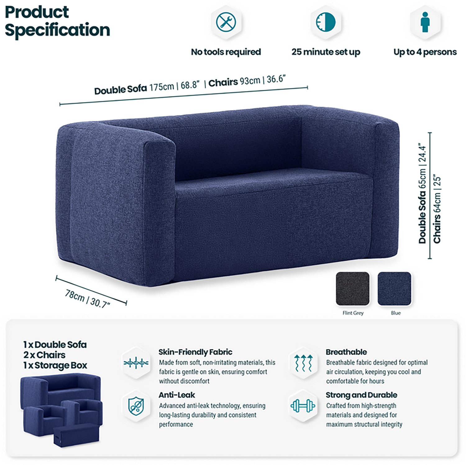 Wave Inflatable Chairs and Double Sofa Set 4-piece - view number 2