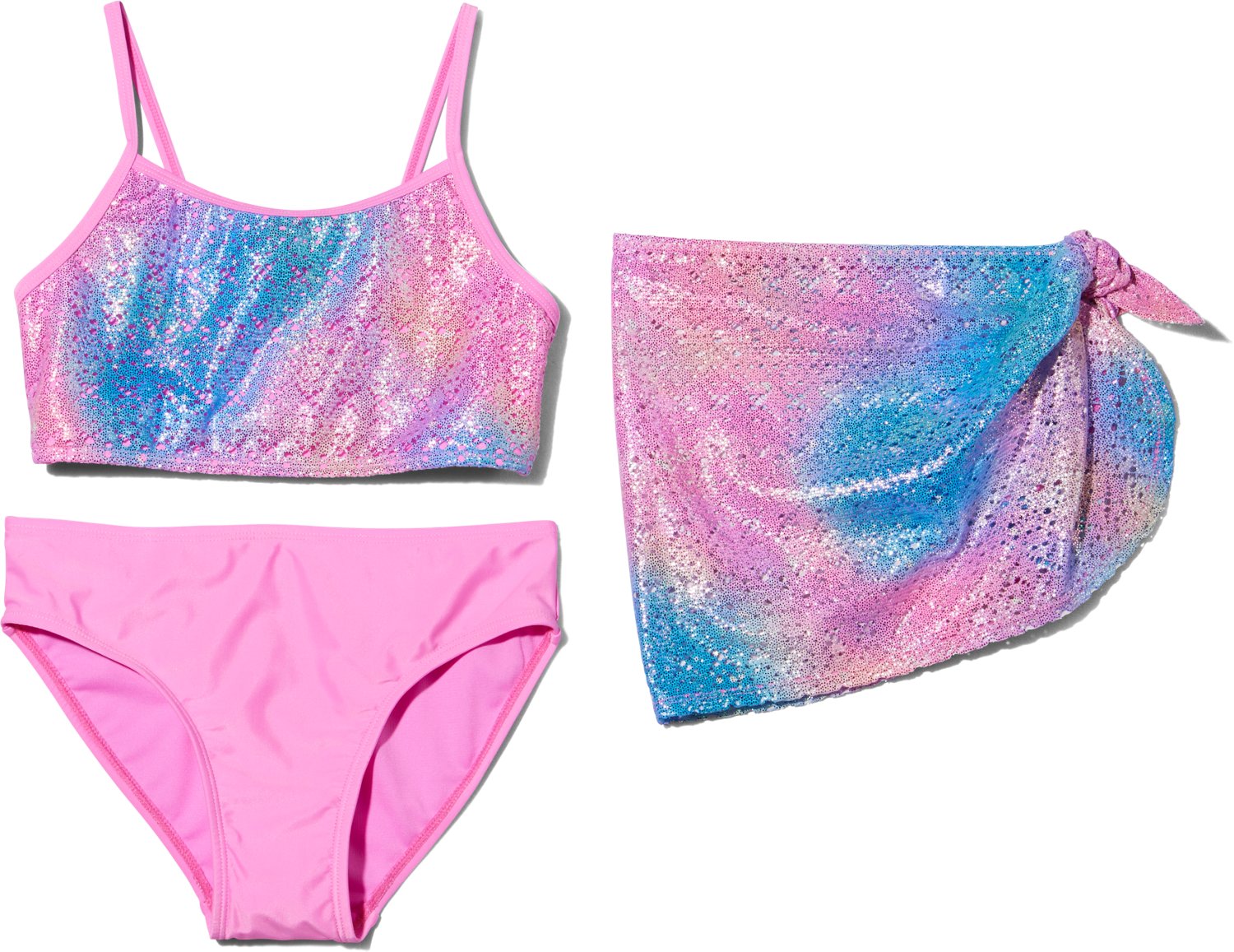 Breaking Waves Girls’ Three Piece Shimmer Crochet Bikini Set