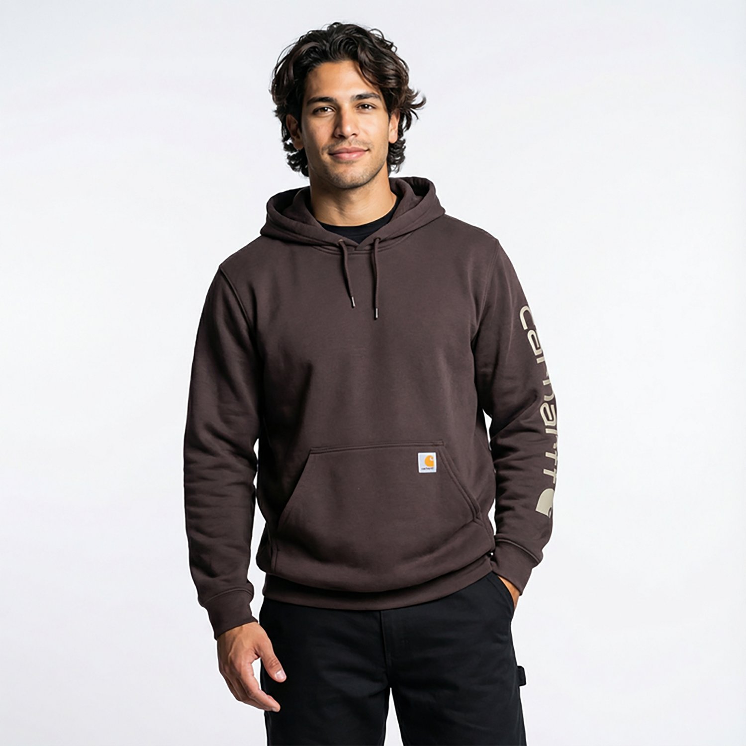 Carhartt Men's Loose Fit Midweight Signature Sleeve Logo Hooded Sweatshirt - view number 2