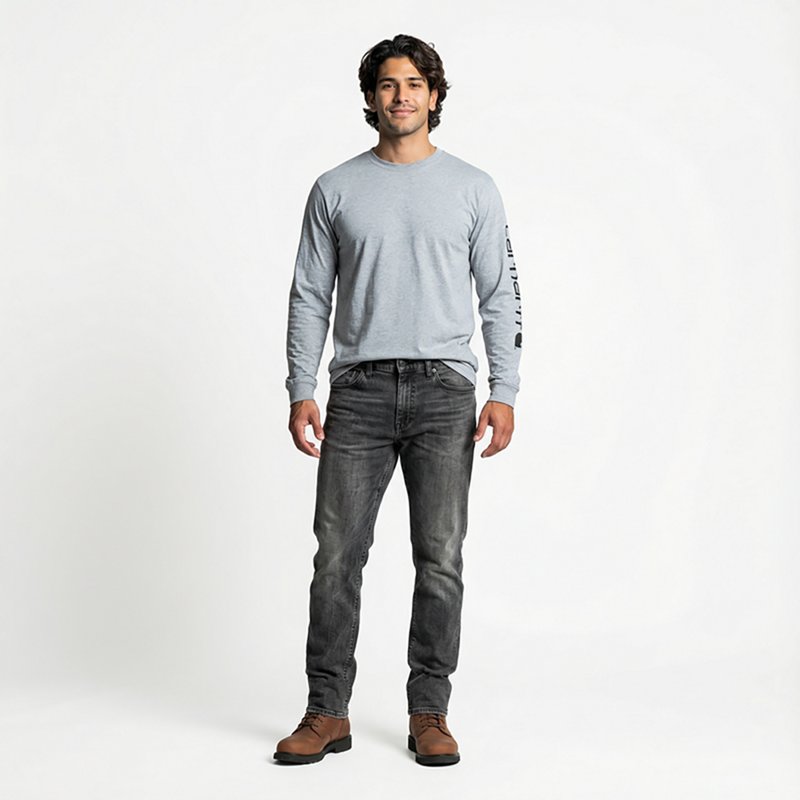 Carhartt Loose-Fit Heavyweight Logo Sleeve Graphic Long-Sleeve T-Shirt - Heather Gray