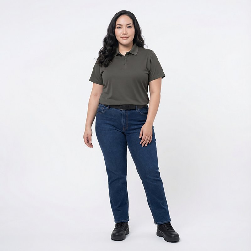 Women's Short Sleeve Polo, Polyester, Button Fronts, 0 Pocket(s), Gray, L