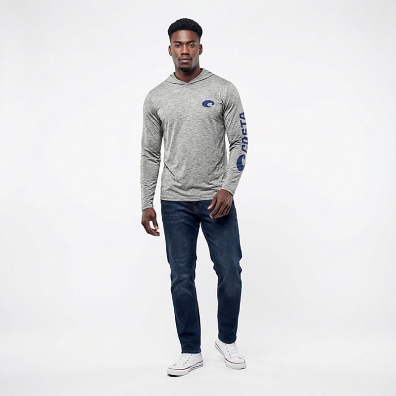 Costa Del Mar Lifestyle Technical Hood T-Shirt Mens Heather Gray FQA400039-203 in Heather Grey, Small
