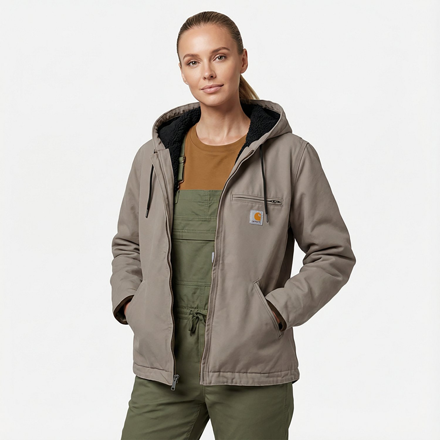 Carhartt Women's Loose Fit Washed Duck Sherpa-Lined Hooded Jacket                                                                - view number 2
