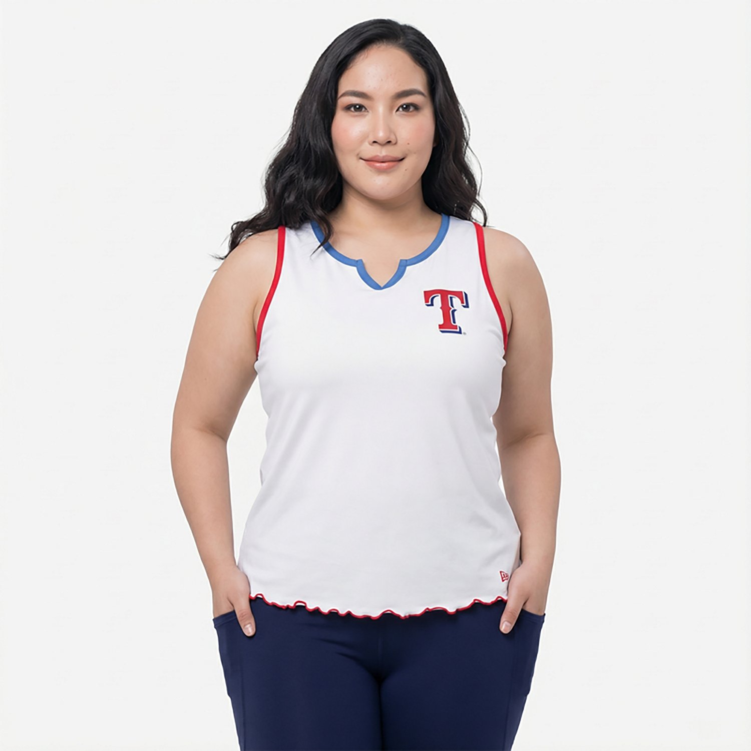 New Era Women's Texas Rangers V-notch Lettuce Hem Tank Top - view number 2