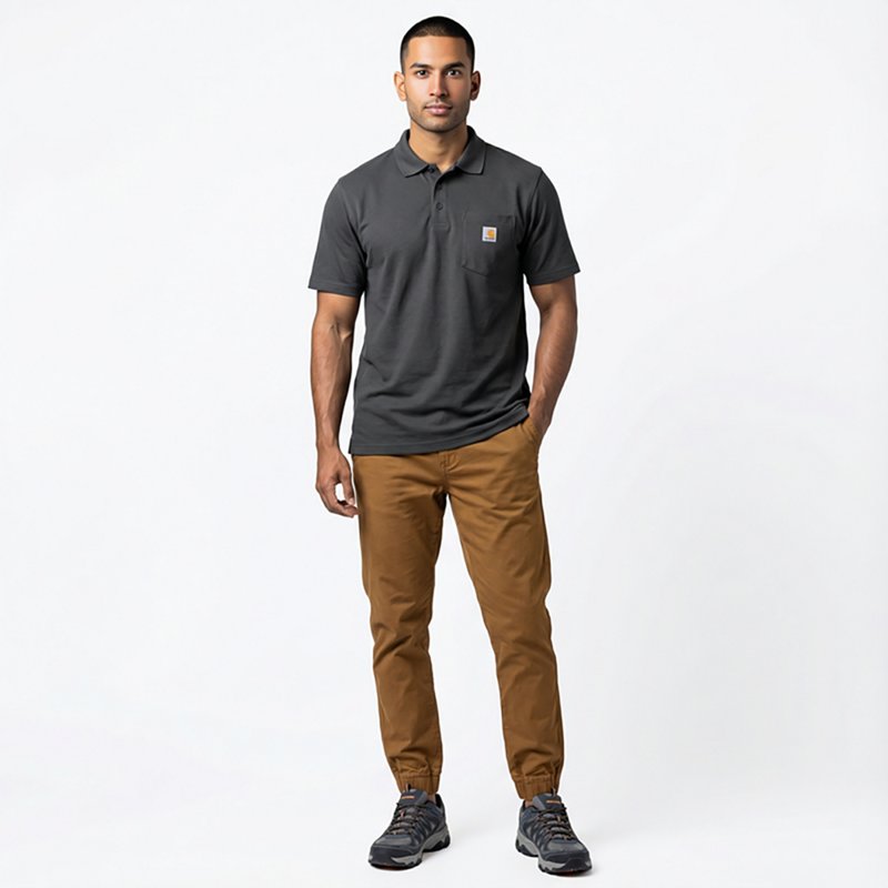 Carhartt Loose-Fit Midweight Short-Sleeve Pocket Polo for Men - Carbon Heather