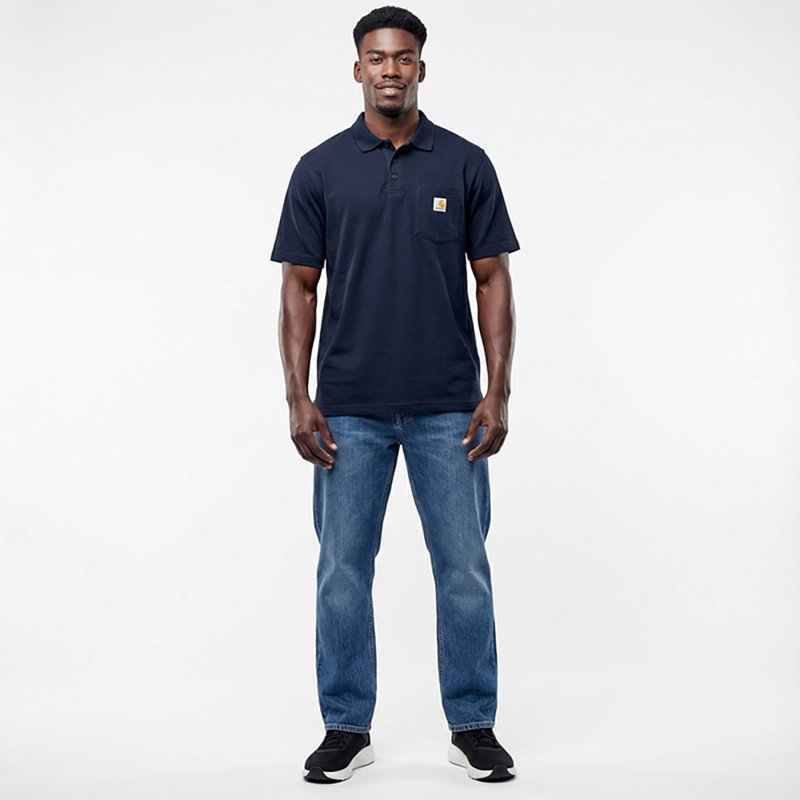 Carhartt Loose-Fit Midweight Short-Sleeve Pocket Polo for Men - Navy