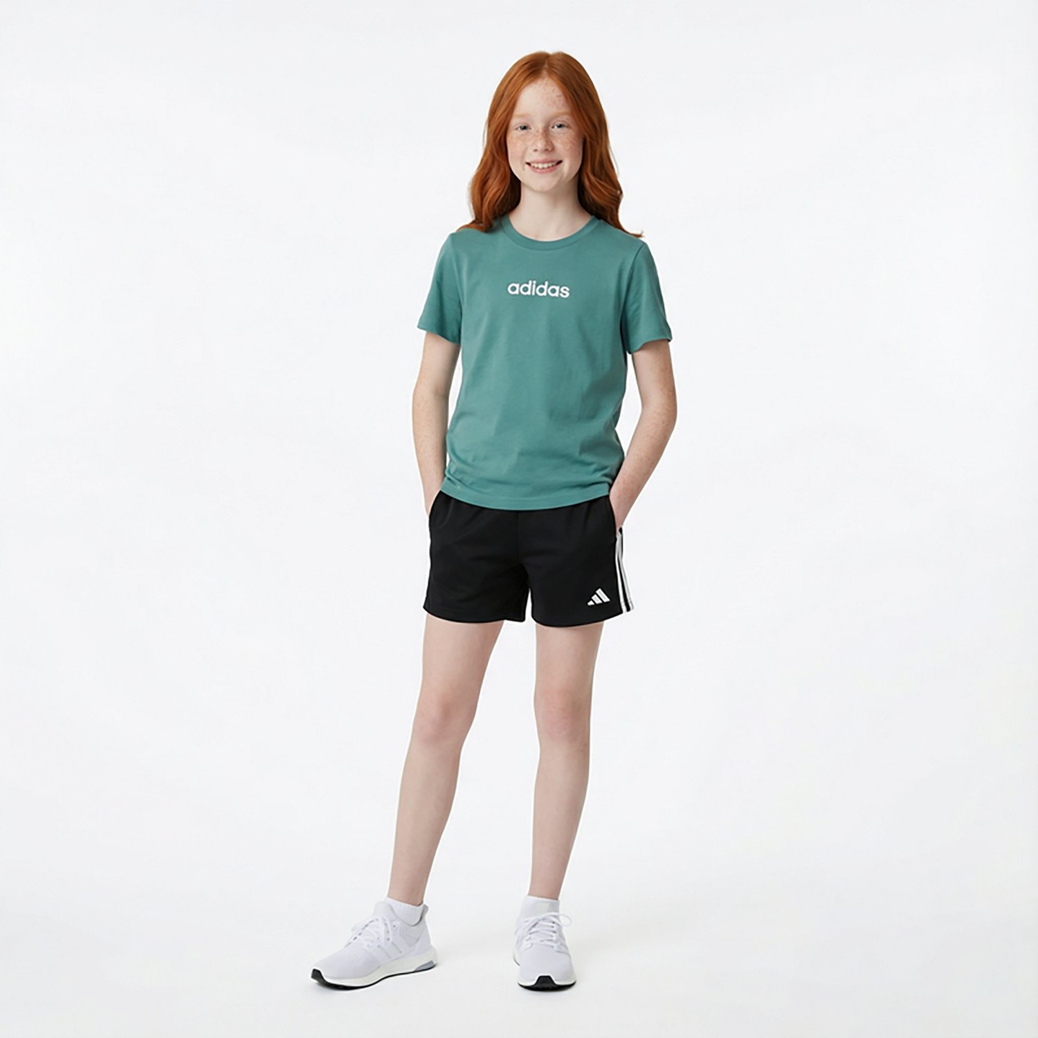 adidas Girls' Cotton Embroidered Linear Short Sleeve T-shirt