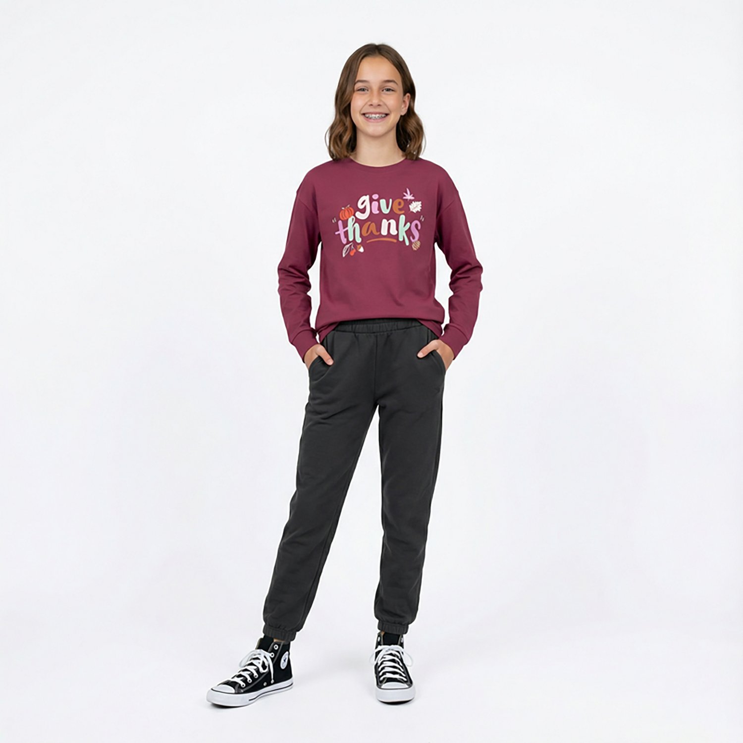 BCG Girls' Cotton Graphic Long Sleeve T-shirt