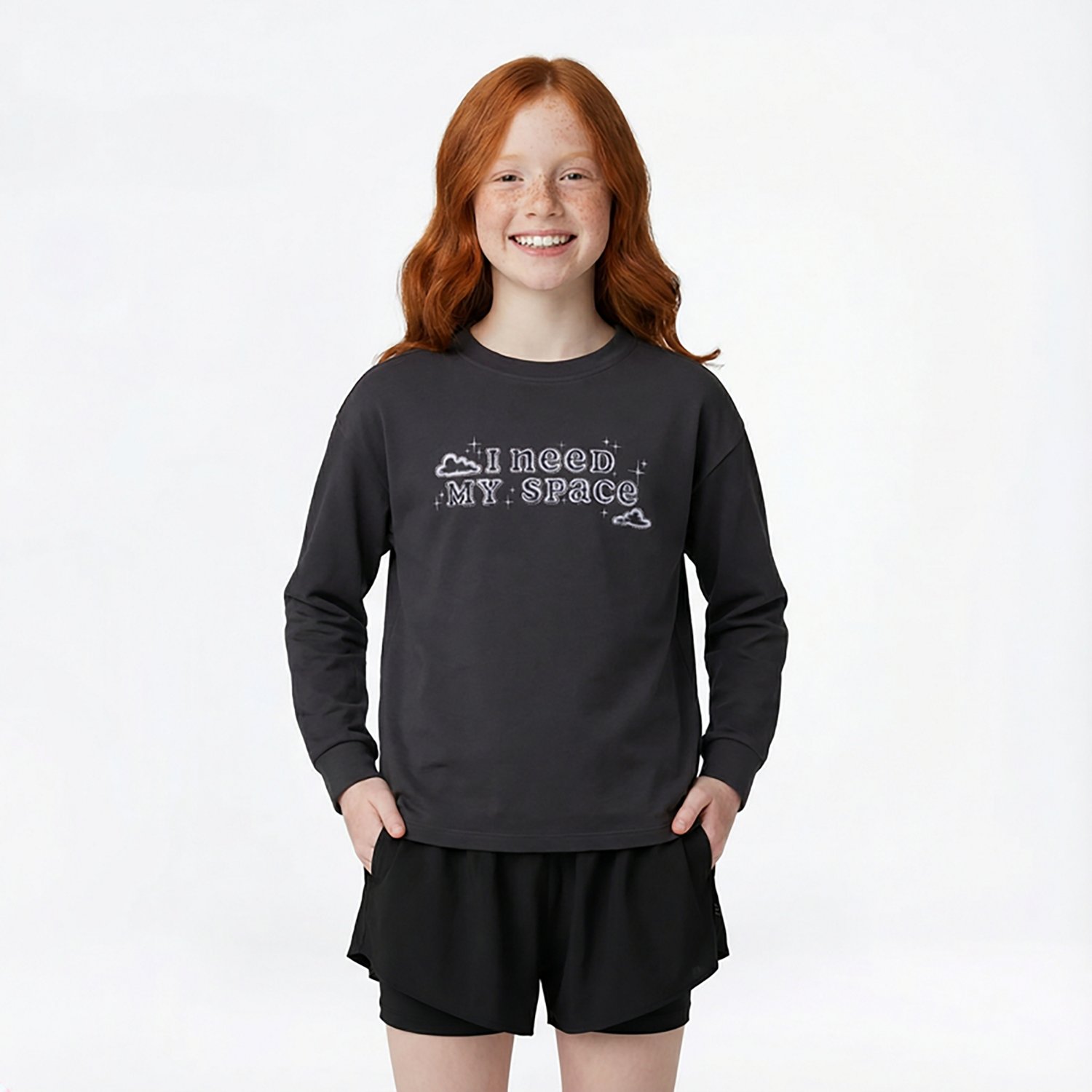 BCG Girls' Cotton Need Space Graphic Long Sleeve T-shirt - view number 2