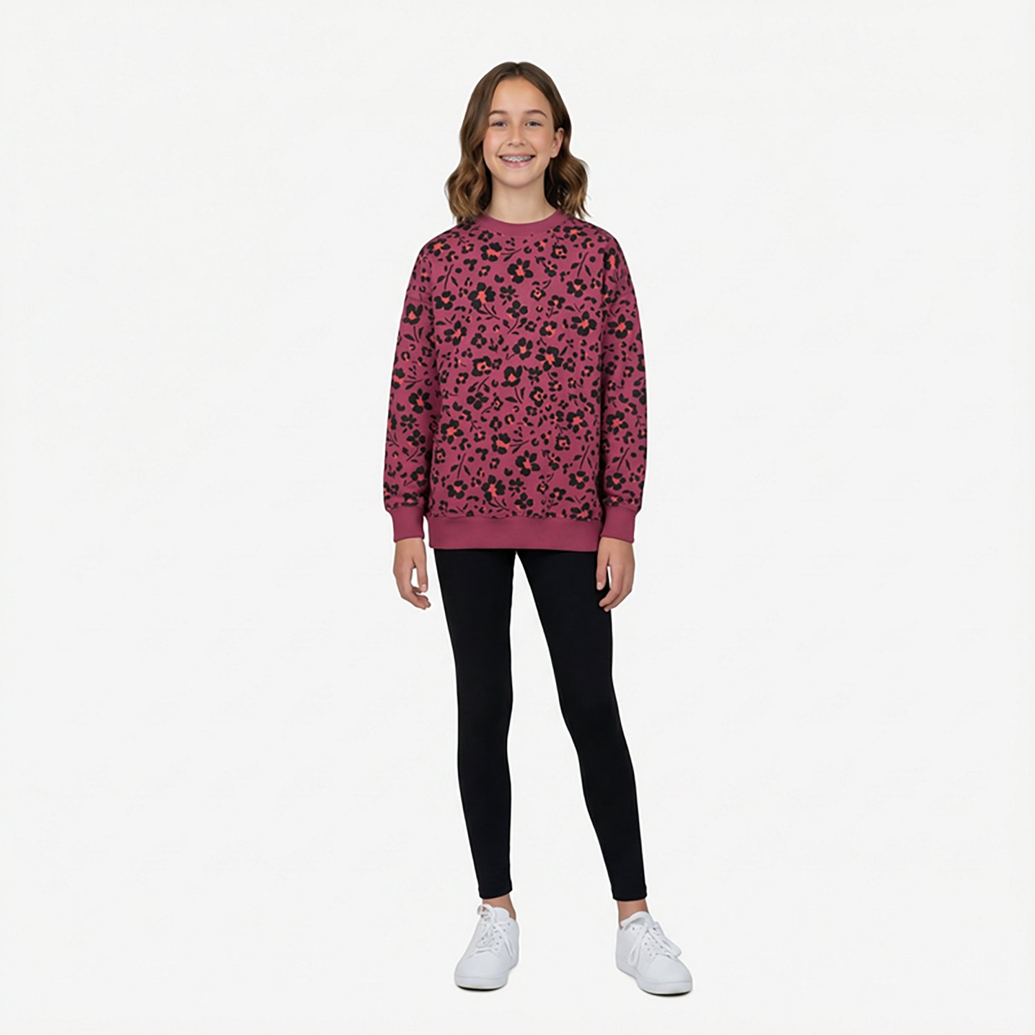 BCG Girls' Cotton Fleece Oversized Graphic Pullover Sweatshirt