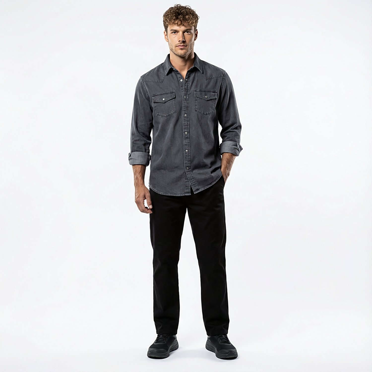 Brazos Men's Ranch Hand Denim Long Shirt Work Shirt