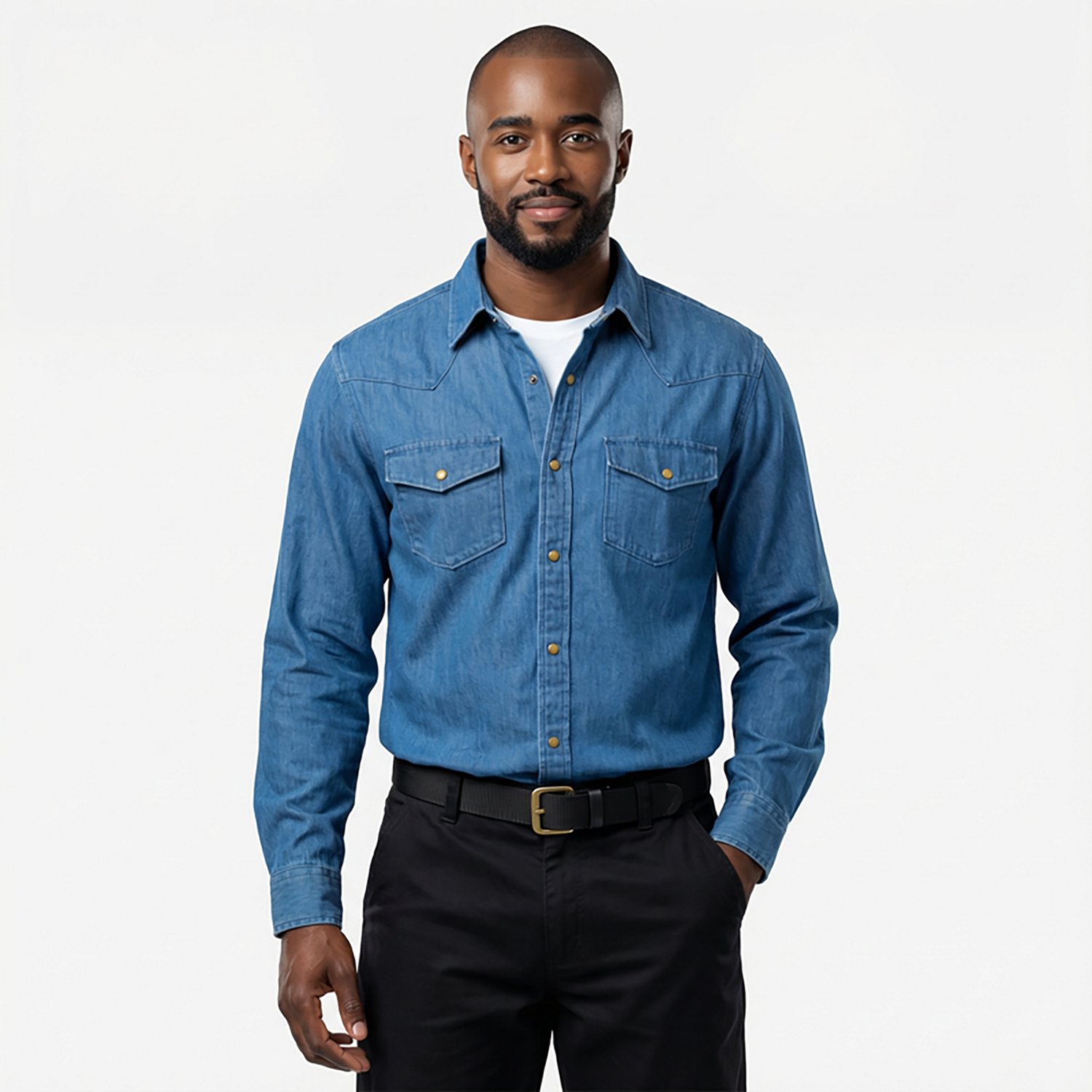 Brazos Men's Ranch Hand Denim Long Shirt Work Shirt - view number 2