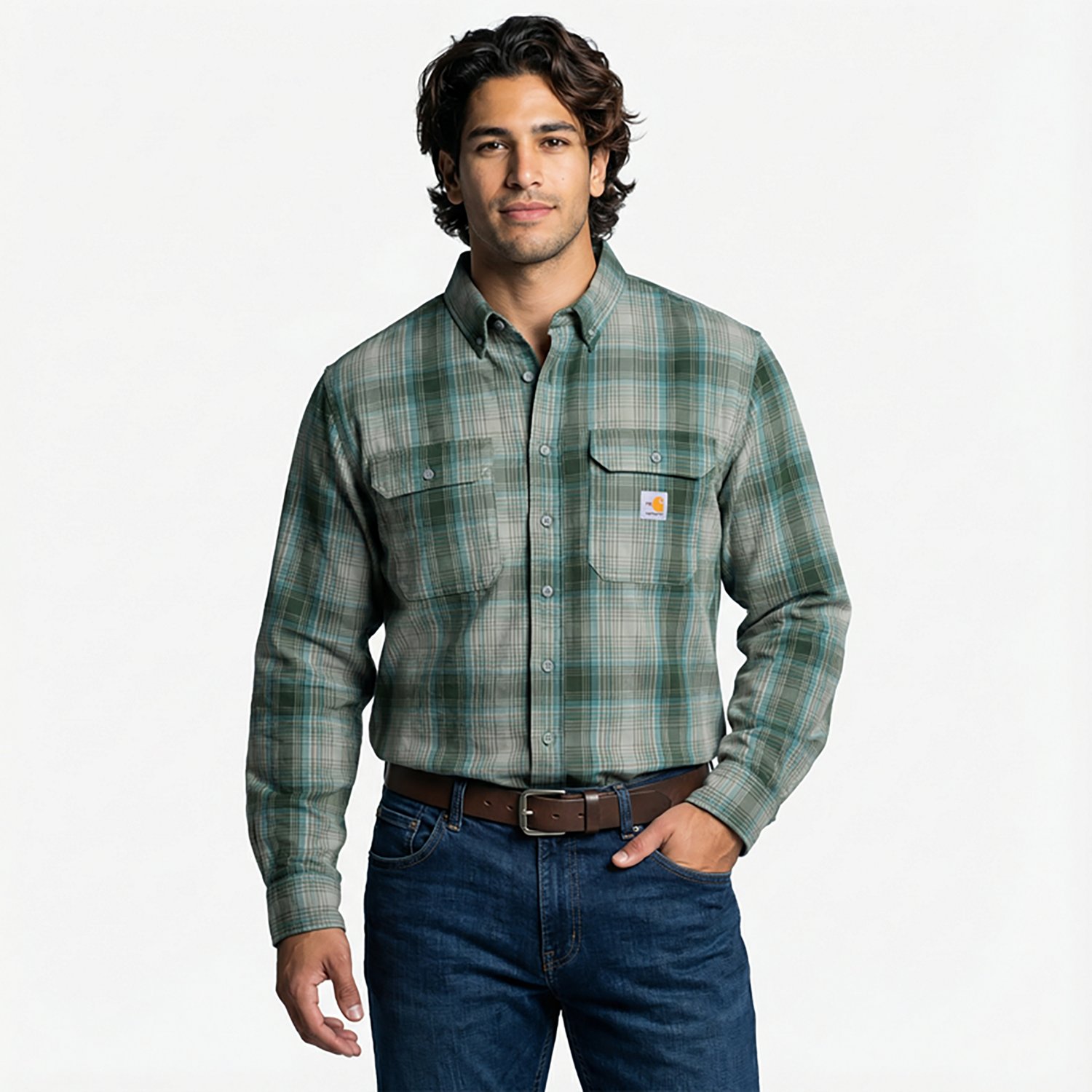Carhartt Men's Flame-Resistant Force Rugged Flex Loose Fit Midweight Twill Plaid Shirt - view number 2